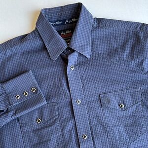 Wrangler Troubadour George Strait Blue Plaid Western Pearl Snap‎ Shirt Men Large